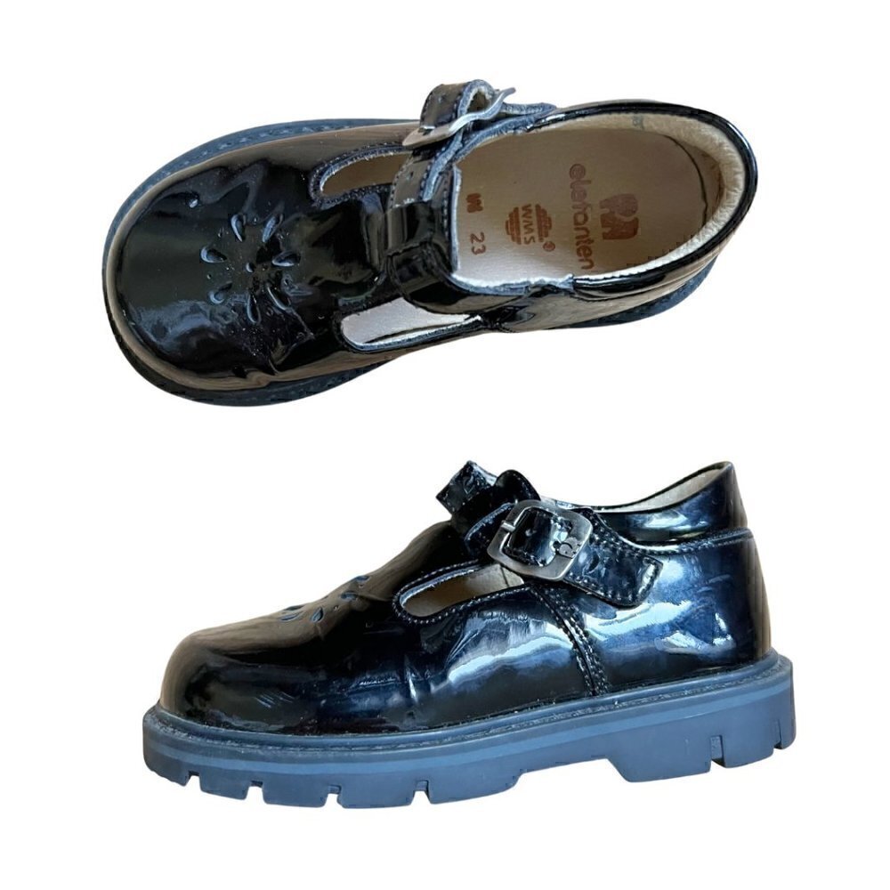 Elephanten Little Girls T Bar Black Patent Leather Mary Janes Size 23